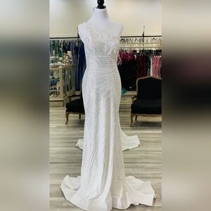 Sherri Hill #54854 Elegant One Shoulder Ivory Prom Gown, Size 6